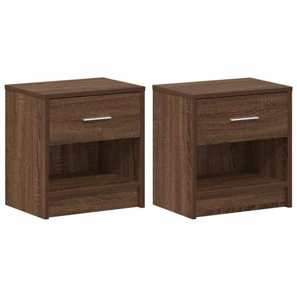 vidaXL sengeborde 2 stk. med skuffe brun egetræsfarve 39x28x41 cm