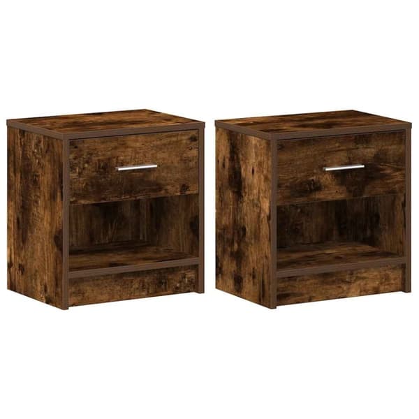 vidaXL sengeborde 2 stk. med skuffe røget egetræsfarve 39x28x41 cm