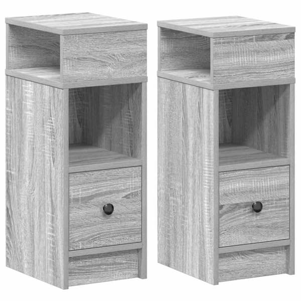 vidaXL sengeborde 2 stk. med skuffe 25x31x66 cm grå sonoma-eg