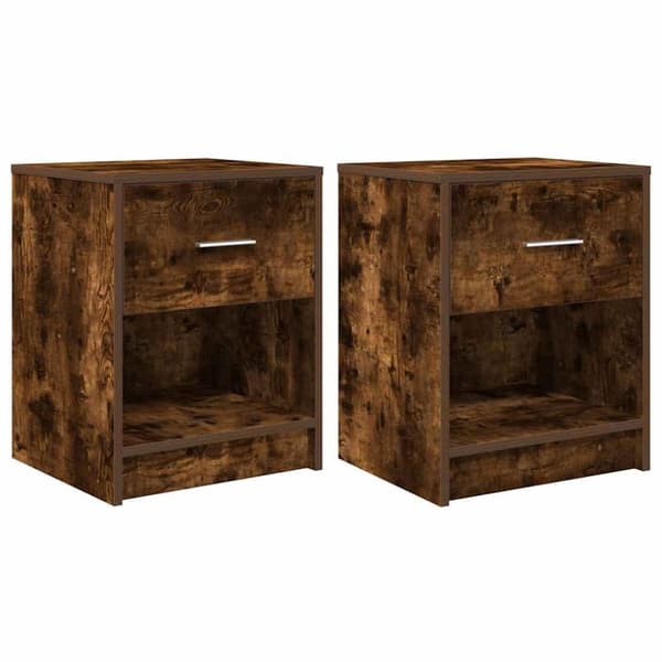 vidaXL sengeborde 2 stk. med skuffe 40x34x50 cm røget egetræsfarve