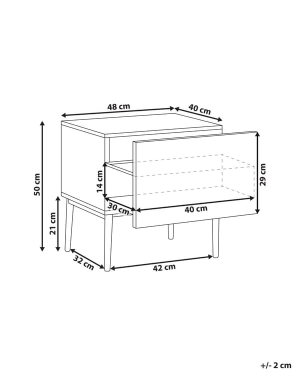 Nattbord Lyst tre MDF Metallben 1 skuff Riflet front Moderne design Soverom Småbord