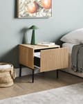 Miniatyrbilde 4 av 10: Nattbord Lyst tre MDF Metallben 1 skuff Riflet front Moderne design Soverom Småbord