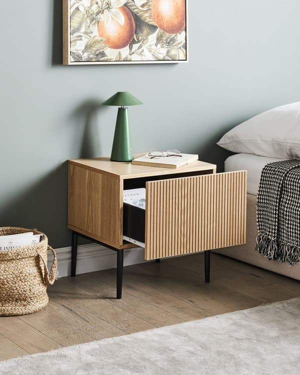 Nattbord Lyst tre MDF Metallben 1 skuff Riflet front Moderne design Soverom Småbord