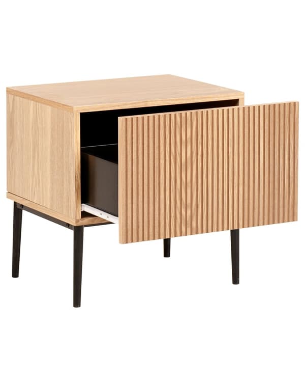 Nattbord Lyst tre MDF Metallben 1 skuff Riflet front Moderne design Soverom Småbord