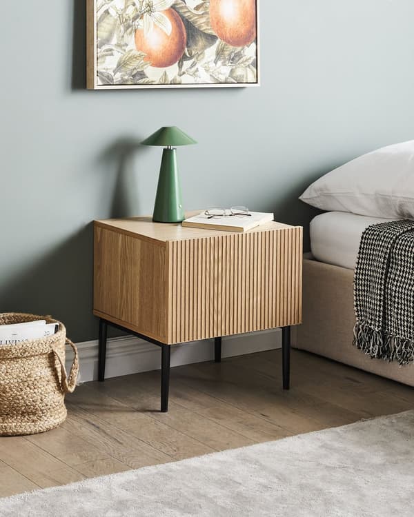 Nattbord Lyst tre MDF Metallben 1 skuff Riflet front Moderne design Soverom Småbord