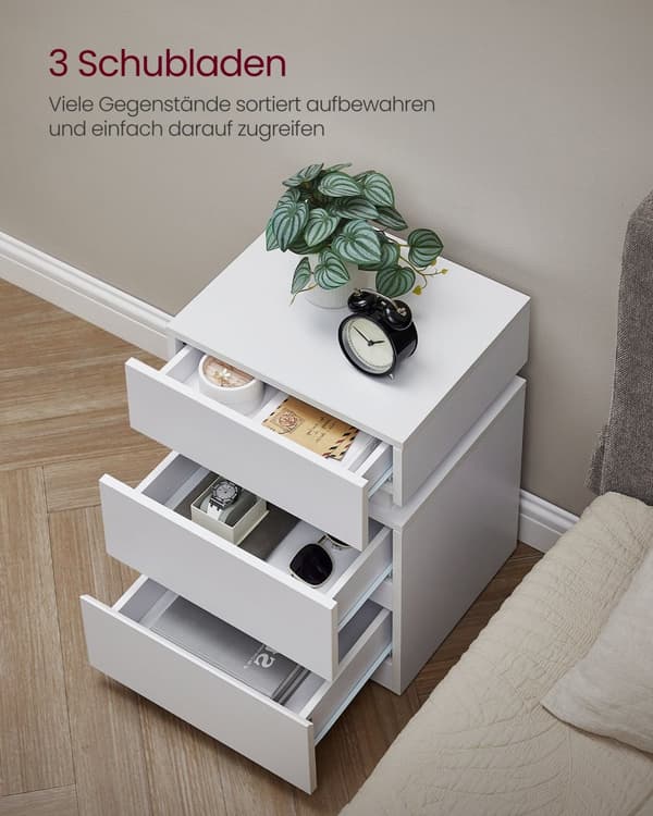 Bord, VASAGLE natbord med LED-belysning, 33,5 x 40 x 55 cm, Hvid.