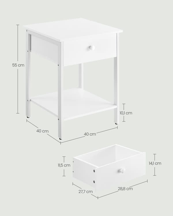 Sengebord, LET055B03, 40x40 cm, Hvid