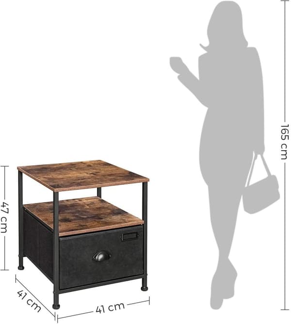 Nattduksbord, LVT02H, 41x41x47 cm, Brun-Svart