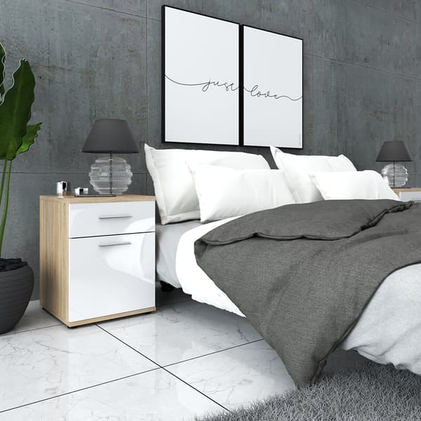 Natbord Eg Sonoma Hvid Glans 40 CM Sengebord Nakastlik Soveværelse