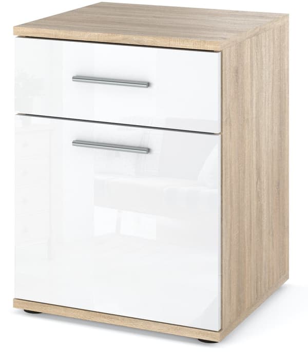 Natbord Eg Sonoma Hvid Glans 40 CM Sengebord Nakastlik Soveværelse