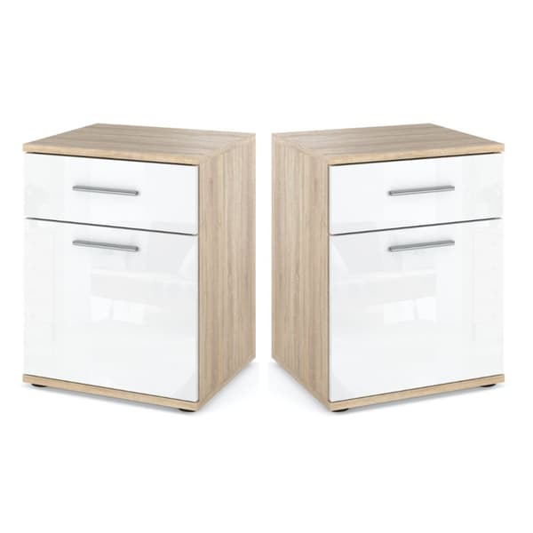 Natbord Eg Sonoma Hvid Glans 40 CM Sengebord Nakastlik Soveværelse