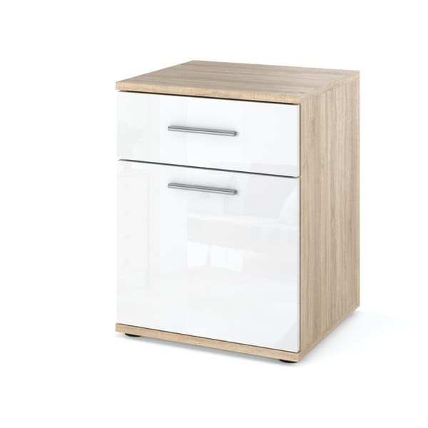 Natbord Eg Sonoma Hvid Glans 40 CM Sengebord Nakastlik Soveværelse