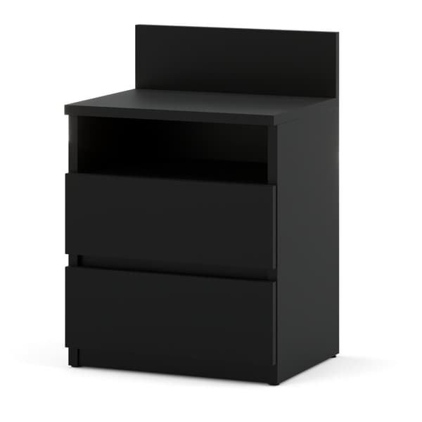 Svart Sängbord 40cm 2 Lådor Hylla Sovrumsmöbler