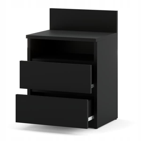 Svart Sängbord 40cm 2 Lådor Hylla Sovrumsmöbler