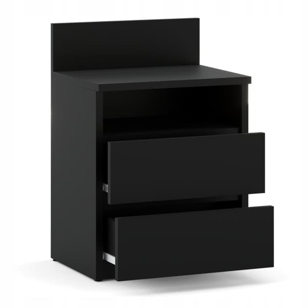 Svart Sängbord 40cm 2 Lådor Hylla Sovrumsmöbler
