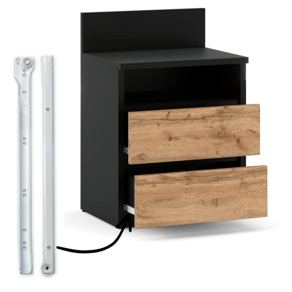 Sengebord Sort Eg Wotan 40CM 2S Hylde Soveværelsesmøbel