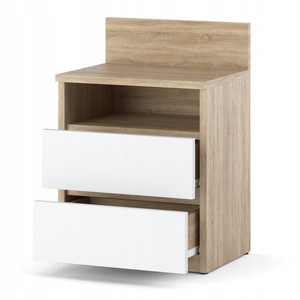 Natbord Sengebord Sonoma Eg Hvid 40CM 2S Hylde Soveværelsesmøbel
