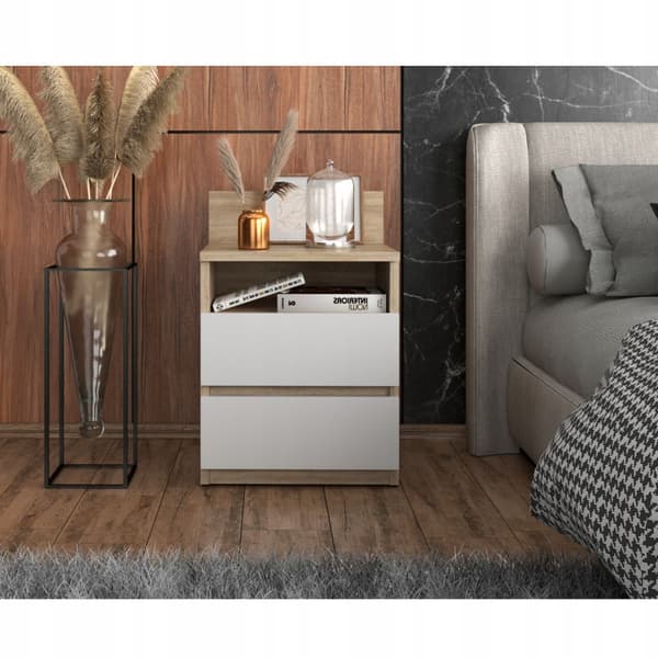 Natbord Sengebord Sonoma Eg Hvid 40CM 2S Hylde Soveværelsesmøbel