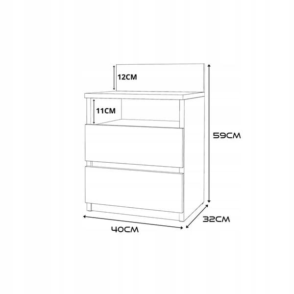 Natbord Sengebord Sonoma Eg Hvid 40CM 2S Hylde Soveværelsesmøbel