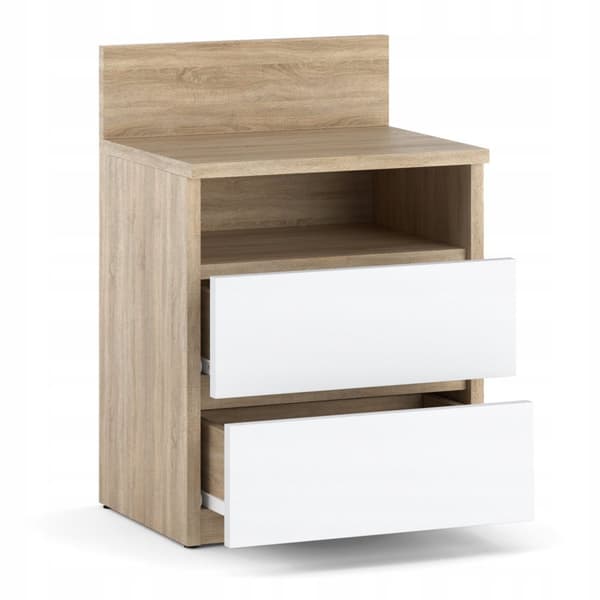 Natbord Sengebord Sonoma Eg Hvid 40CM 2S Hylde Soveværelsesmøbel
