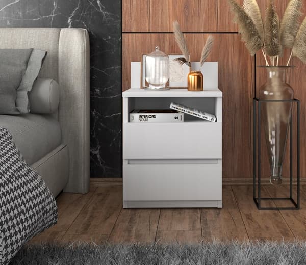 Sängskåp Vit Sängbord 40CM 2 Lådor Hylla Sängbord För Sovrum