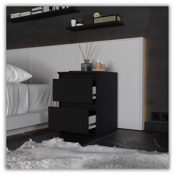 SVART SÄNGSKÅP 40CM 2 LÅDOR STORT HÖGT SÄNGBORD NAKASTLIK LOFT