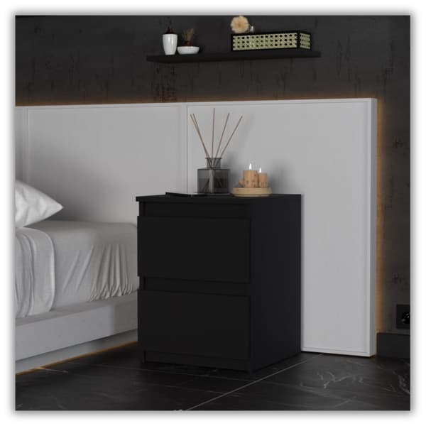 SVART SÄNGSKÅP 40CM 2 LÅDOR STORT HÖGT SÄNGBORD NAKASTLIK LOFT