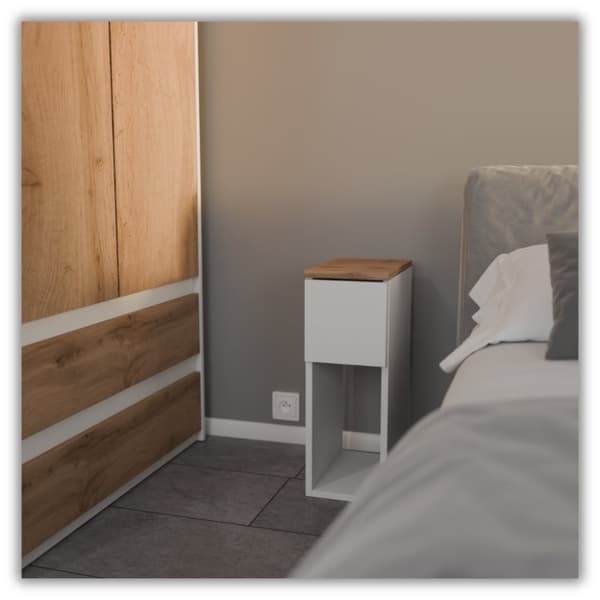 SMAL VIT SÄNGSKÅP 20 CM BORD MED 1 LÅDA SCANDINAVIAN FÖR SOVRUM