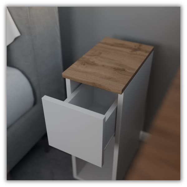 SMAL VIT SÄNGSKÅP 20 CM BORD MED 1 LÅDA SCANDINAVIAN FÖR SOVRUM