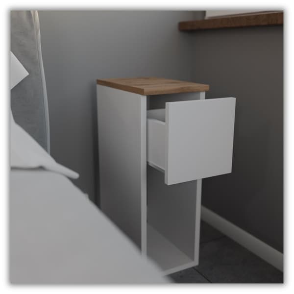 SMAL VIT SÄNGSKÅP 20 CM BORD MED 1 LÅDA SCANDINAVIAN FÖR SOVRUM