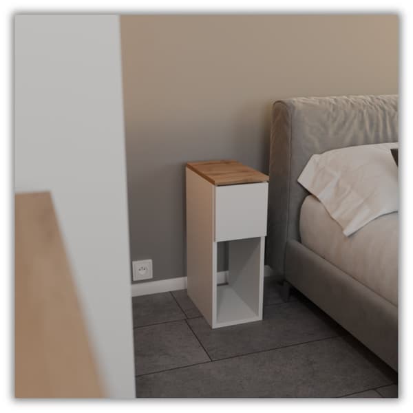 SMAL VIT SÄNGSKÅP 20 CM BORD MED 1 LÅDA SCANDINAVIAN FÖR SOVRUM