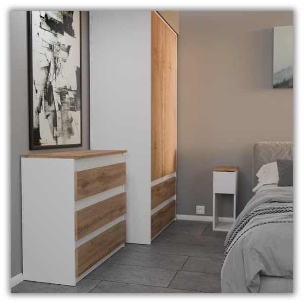 SMAL VIT SÄNGSKÅP 20 CM BORD MED 1 LÅDA SCANDINAVIAN FÖR SOVRUM