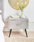 Miniatyrbillede 4 af 11: Sengebord Guld Grå Fløjl Metalben 49 x 46 x 38 cm Design Natbord med Skuffe Minimalistisk Design Soveværelsesmøbler Tilbehør