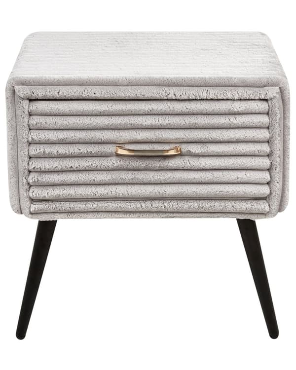 Sengebord Guld Grå Fløjl Metalben 49 x 46 x 38 cm Design Natbord med Skuffe Minimalistisk Design Soveværelsesmøbler Tilbehør