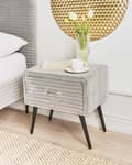 Miniatyrbillede 2 af 11: Sengebord Guld Grå Fløjl Metalben 49 x 46 x 38 cm Design Natbord med Skuffe Minimalistisk Design Soveværelsesmøbler Tilbehør