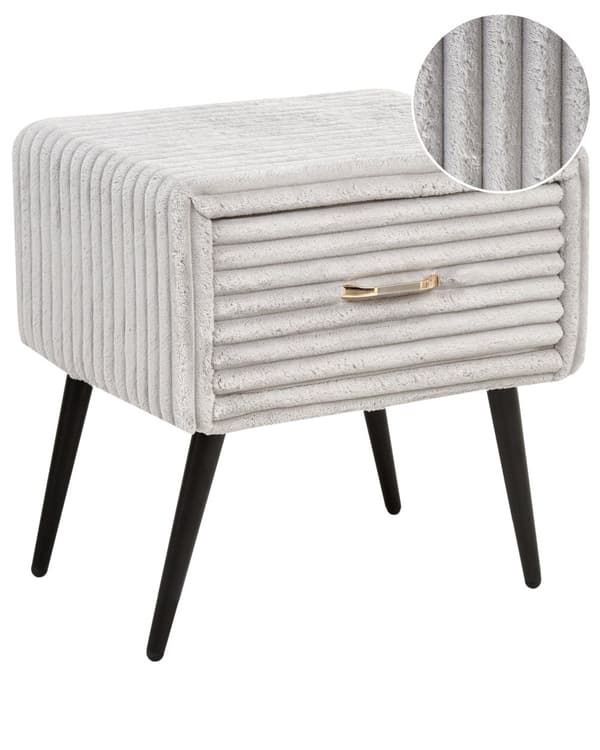 Sengebord Guld Grå Fløjl Metalben 49 x 46 x 38 cm Design Natbord med Skuffe Minimalistisk Design Soveværelsesmøbler Tilbehør