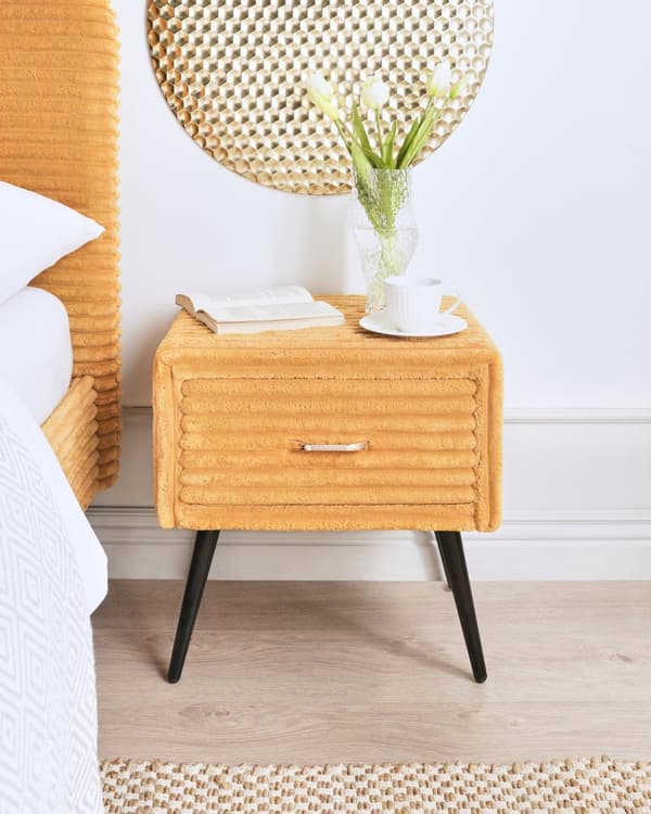 Sengebord Guld Orange Fløjl Metalben 49 x 46 x 38 cm Design Natbord med Skuffe Minimalistisk Design Soveværelsesmøbler Tilbehør