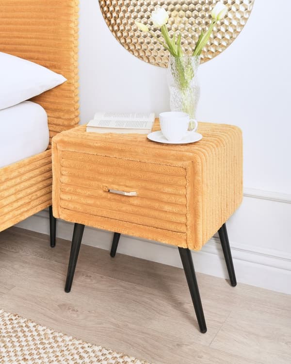 Sengebord Guld Orange Fløjl Metalben 49 x 46 x 38 cm Design Natbord med Skuffe Minimalistisk Design Soveværelsesmøbler Tilbehør