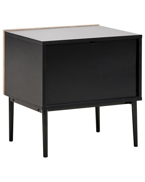 Natbord Sort MDF Lyst træ Ribbet design Natbord med 1 skuffe Moderne soveværelse