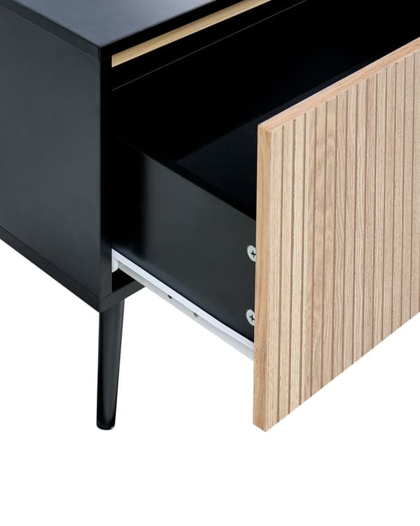 Natbord Sort MDF Lyst træ Ribbet design Natbord med 1 skuffe Moderne soveværelse