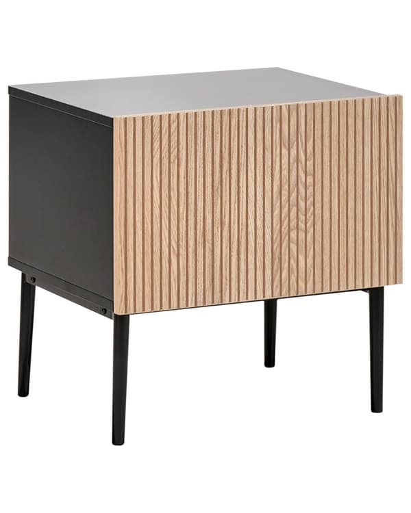 Natbord Sort MDF Lyst træ Ribbet design Natbord med 1 skuffe Moderne soveværelse