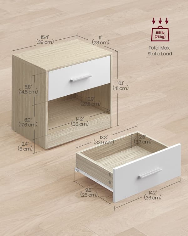 Sengbord med skuffe - Moderne sidebord til soveværelse eller stue (2)