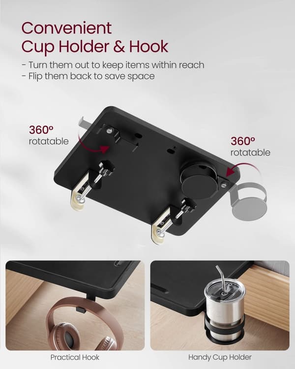 Sängbordet med telefonplats, kopphållare och krok - bläck -svart