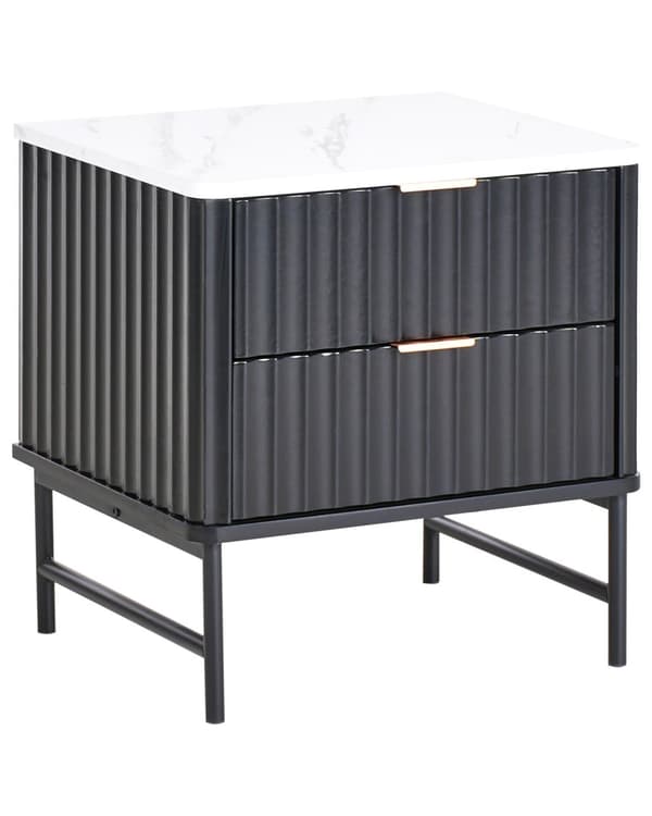 Nattbord med 2 Skuffer Svart MDF-sengebord med Marmoreffekt Moderne Oppbevaringsenhet Nattbord Soverom
