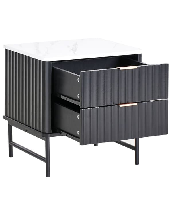 Sengebord med 2 skuffer Sort spånplade MDF Moderne opbevaringsenhed Sengebord Soveværelse