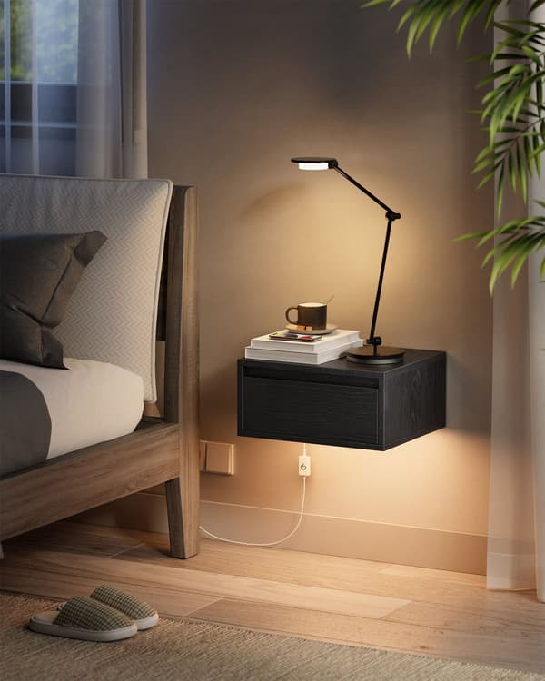 Natbord, lampe med 3 farver, skuffe, 35x40x18 cm, sort ibenholt.