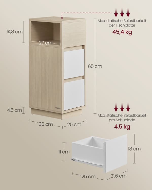 Natbord, VASAGLE, 30x25x65 cm, Naturbeige.