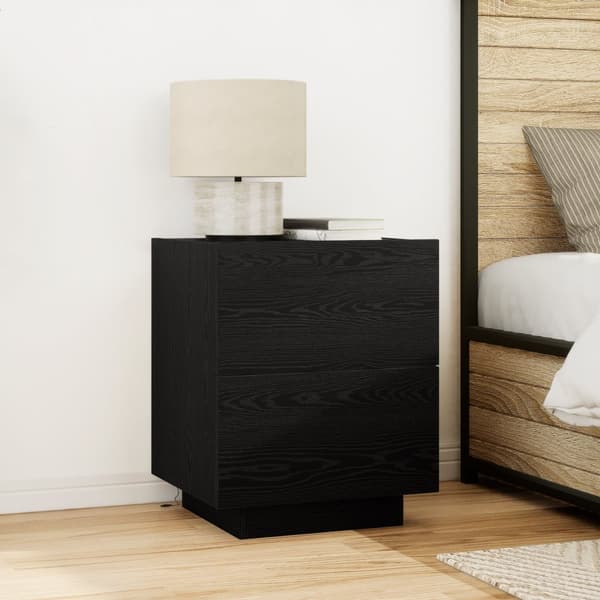 sängbord med LED-ljus 2 st Svart ek 45x40x55 cm