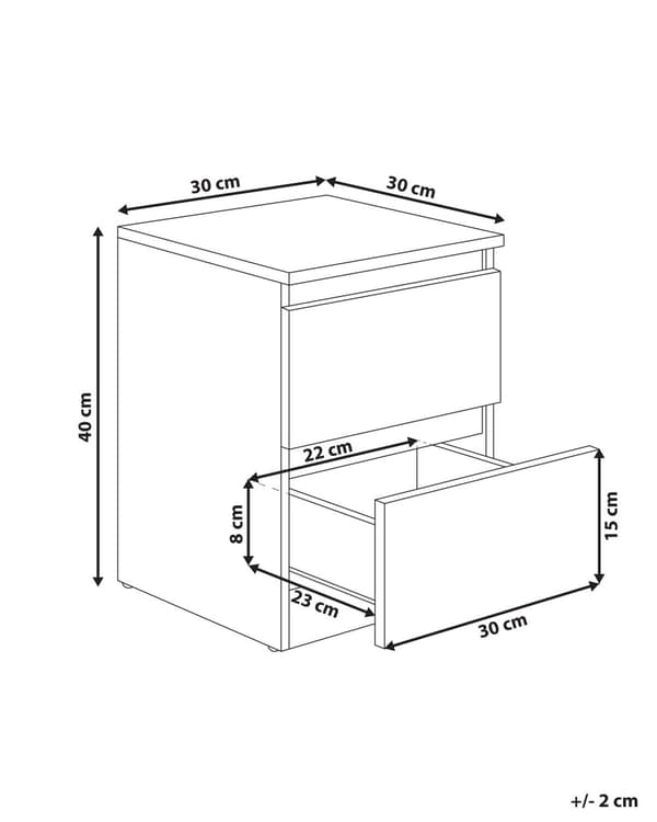 Nattbord Hvit Sponplate 2 Oppbevaringsskuffer Skandinavisk Design Soverom
