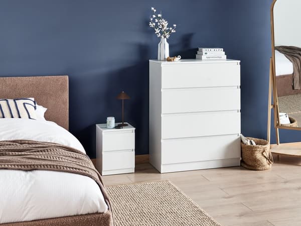 Nattbord Hvit Sponplate 2 Oppbevaringsskuffer Skandinavisk Design Soverom